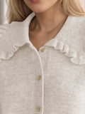 Frill Button Up Collared Neck Long Sleeve Cardigan - Trendsi - Flyclothing LLC