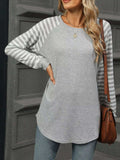 Striped Round Neck Raglan Sleeve T-Shirt - Trendsi - Flyclothing LLC