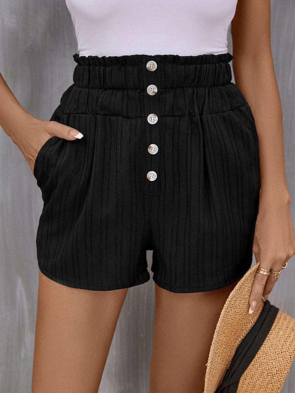 Pocketed High Waist Shorts - Trendsi - Flyclothing LLC
