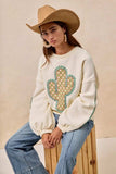 BiBi Cactus Embroidered Fleece Sweatshirt - Trendsi - Flyclothing LLC