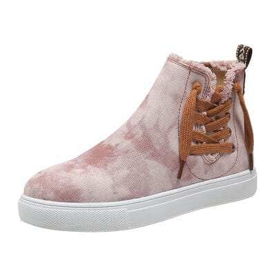 Lace-Up Round Toe Canvas Boots with Side Zip - Trendsi - Flyclothing LLC