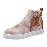 Lace-Up Round Toe Canvas Boots with Side Zip - Trendsi - Flyclothing LLC