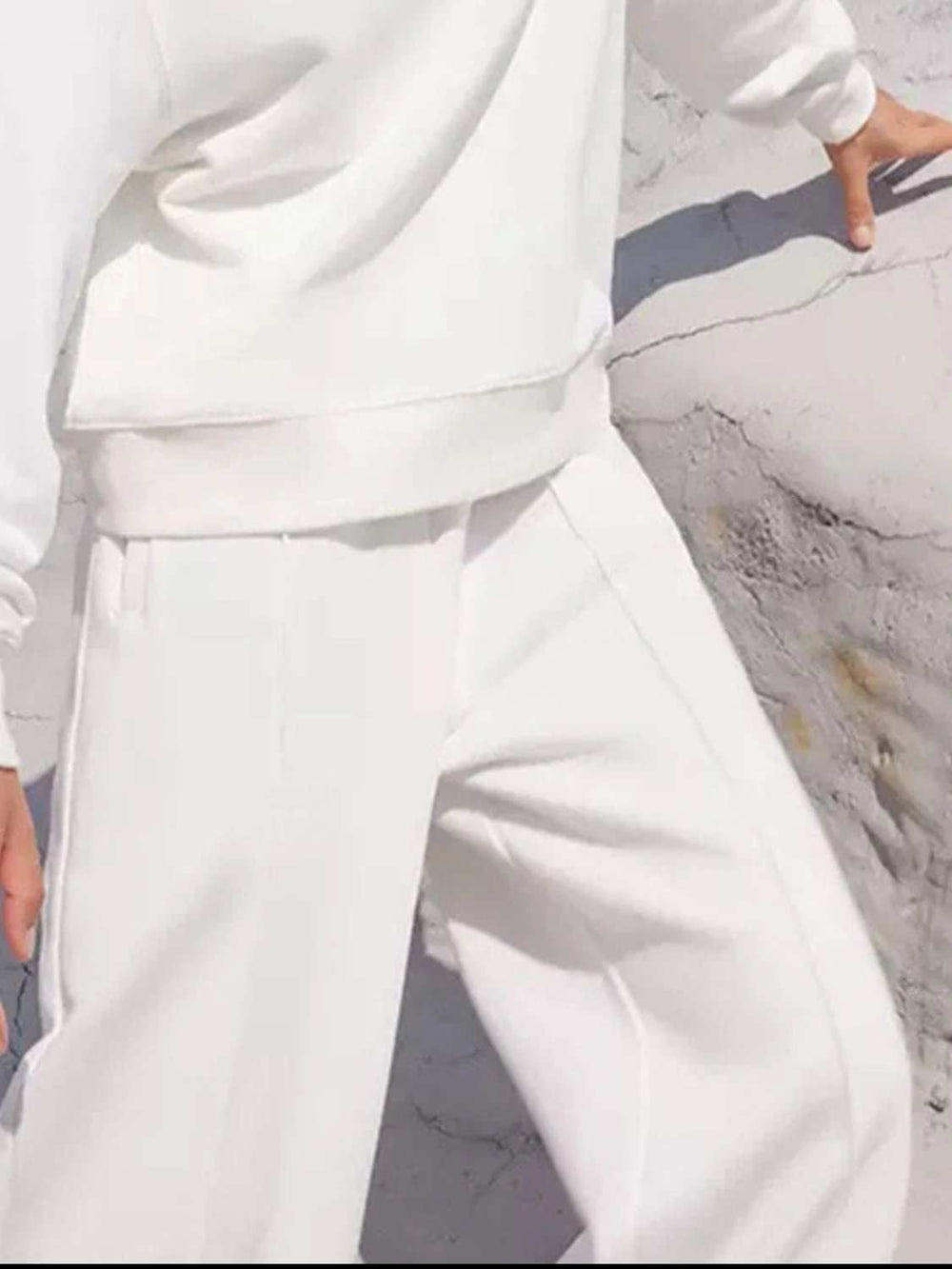 Round Neck Long Sleeve Top and Elastic Waist Pants Set - Trendsi - Flyclothing LLC