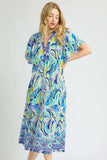 Umgee Printed Short Sleeve Tiered Midi Dress - Trendsi - Flyclothing LLC