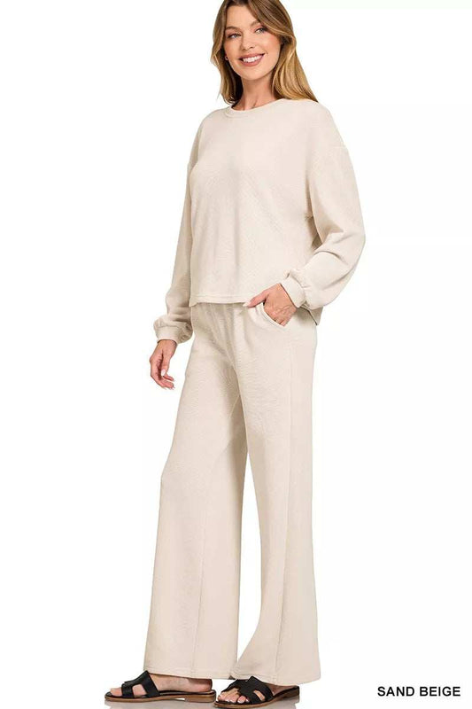 Zenana French Rib Pullover and Pants Set - Trendsi - Flyclothing LLC
