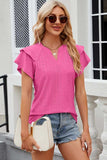 Eyelet Notched Flutter Sleeve T-Shirt - Trendsi - Flyclothing LLC