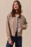SO ME Cotton Twill Cropped Barn Jacket wtih Collar - Trendsi - Flyclothing LLC