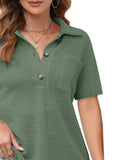 Waffle-Knit Short Sleeve Polo Shirt - Trendsi - Flyclothing LLC