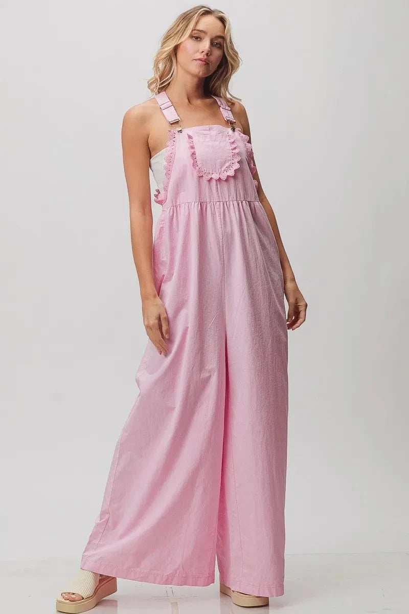 BiBi Lace Edge Detail Wide Leg Overall - Trendsi - Flyclothing LLC