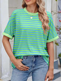 Striped Round Neck Half Sleeve T-Shirt - Trendsi - Flyclothing LLC