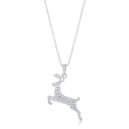 .35 ct CZ Rhodium Reindeer Pave Holiday Pendant - JGI - Flyclothing LLC