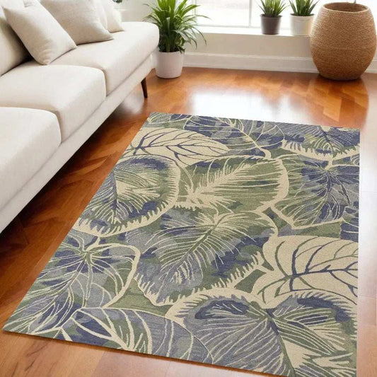 5' X 8' Blue Green Hand Tufted Caladium Indoor Area Rug - Homeroots - Flyclothing LLC