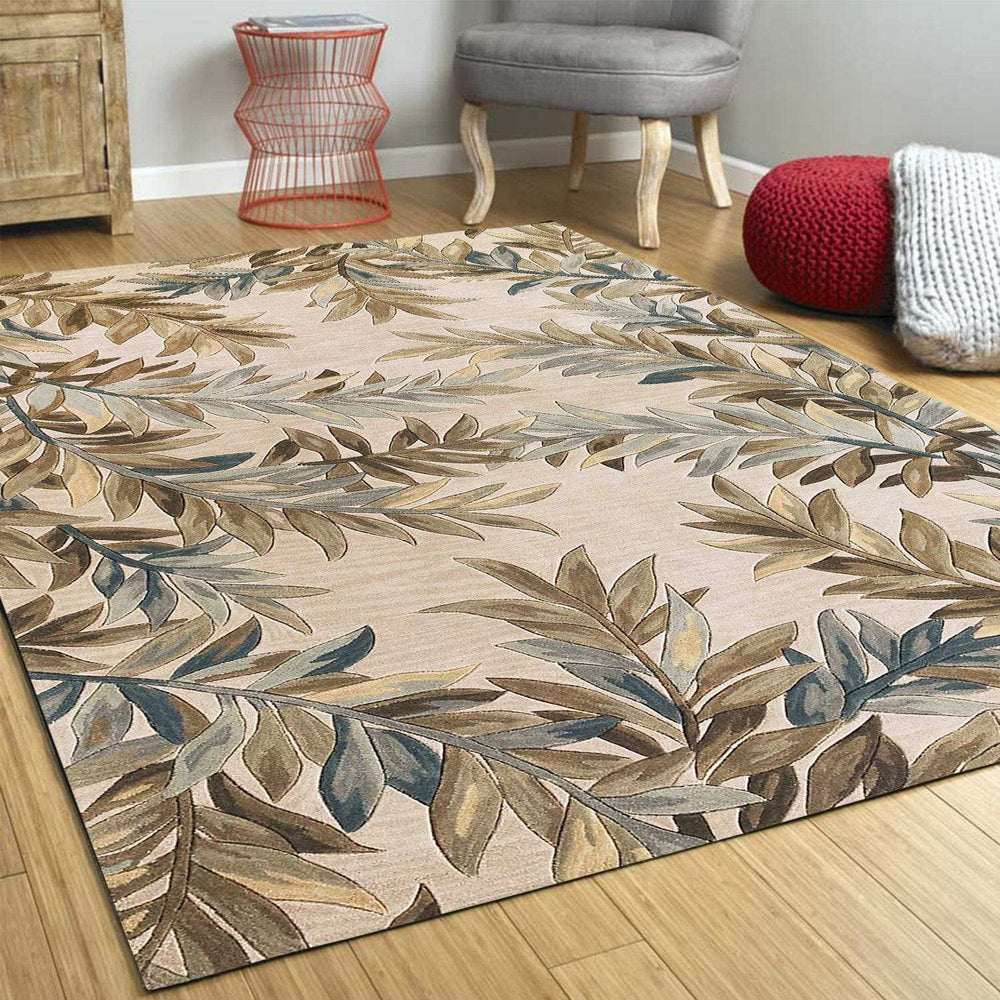 5' X 8' Ivory Hand Tufted Pinnate Fronds Indoor Area Rug - Homeroots - Flyclothing LLC