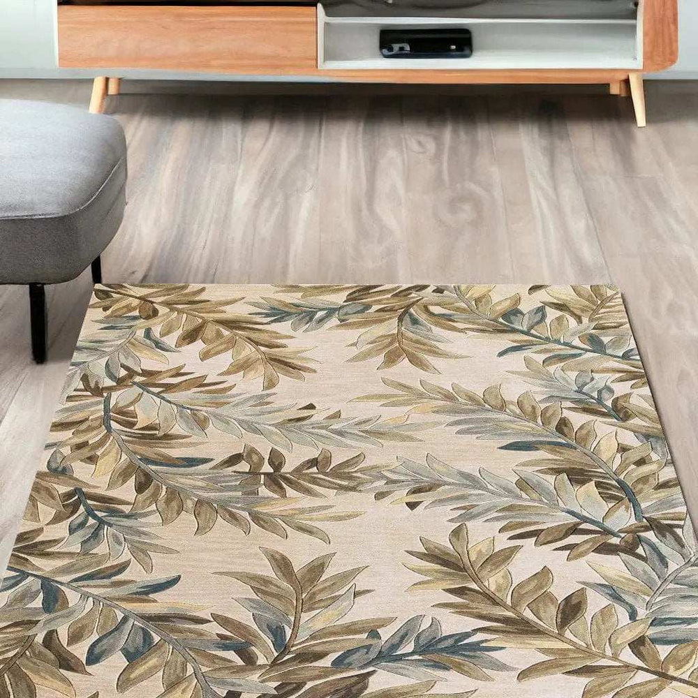 5' X 8' Ivory Hand Tufted Pinnate Fronds Indoor Area Rug - Homeroots - Flyclothing LLC