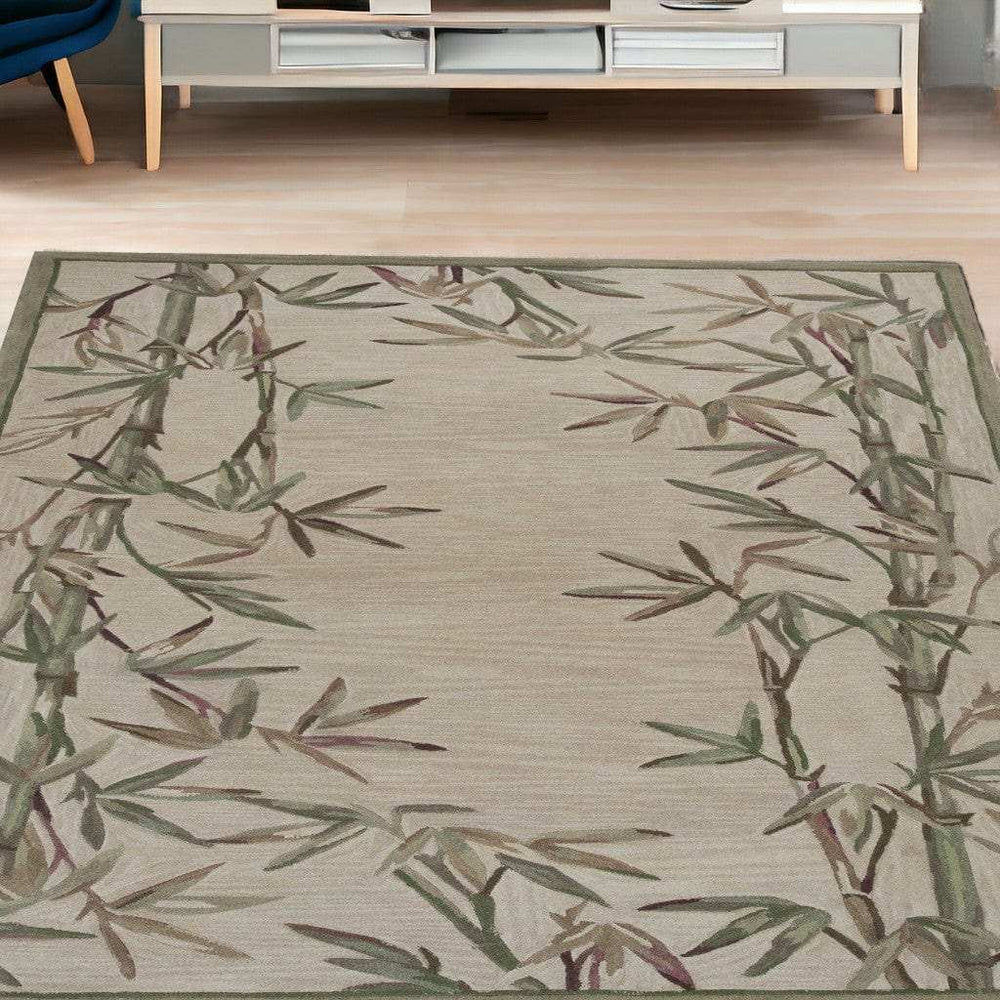 5' X 8' Ivory Hand Tufted Bordered Bamboo Indoor Area Rug - Homeroots - Flyclothing LLC