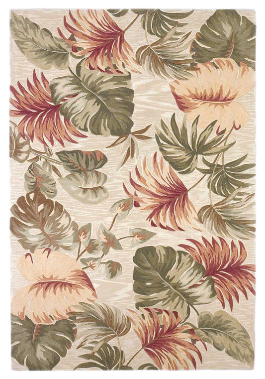 5' X 8' Beige Hand Tufted Tropical Leaves Indoor Area Rug - Homeroots - Flyclothing LLC