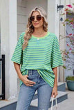 Contrast Striped Round Neck Half Sleeve T-Shirt - Trendsi - Flyclothing LLC