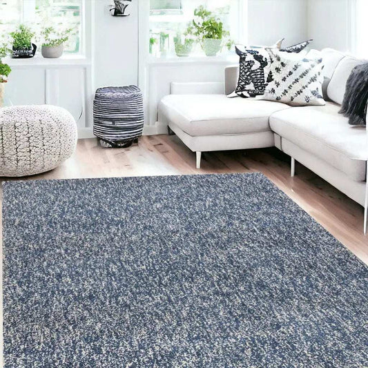 8' X 11' 'Indigo And Ivory Heather Shag Area Rug - Homeroots - Flyclothing LLC