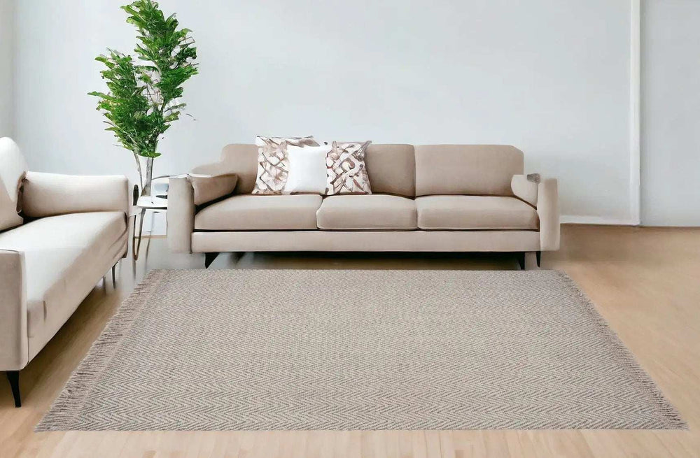 8' X 10' Oatmeal Beige Hand Woven Herringbone Indoor Area Rug - Homeroots - Flyclothing LLC