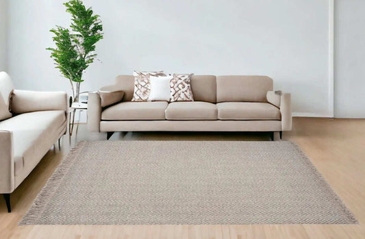8' X 10' Oatmeal Beige Hand Woven Herringbone Indoor Area Rug - Homeroots - Flyclothing LLC