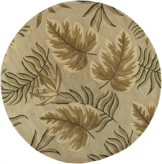 8' Sand Beige Hand Tufted Tropical Leaves Round Indoor Area Rug - Homeroots - Flyclothing LLC