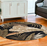 8' Midnight Black Hand Tufted Tropical Leaves Round Indoor Area Rug - Homeroots - Flyclothing LLC