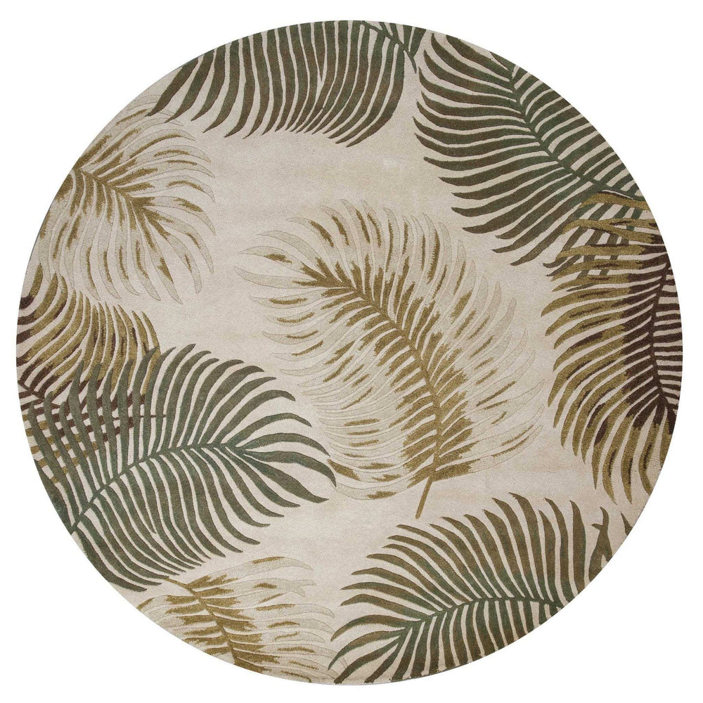 8' Natural Beige Hand Tufted Tropical Leaves Round Indoor Area Rug - Homeroots - Flyclothing LLC