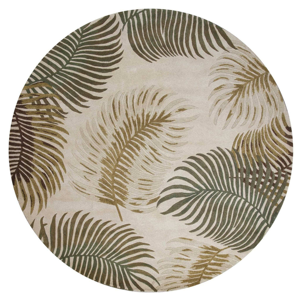 8' Natural Beige Hand Tufted Tropical Leaves Round Indoor Area Rug - Homeroots - Flyclothing LLC