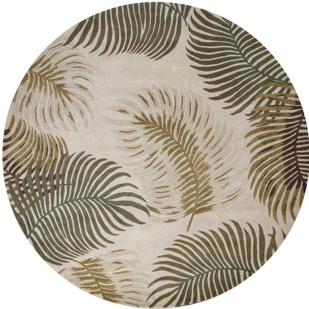 8' Natural Beige Hand Tufted Tropical Leaves Round Indoor Area Rug - Homeroots - Flyclothing LLC