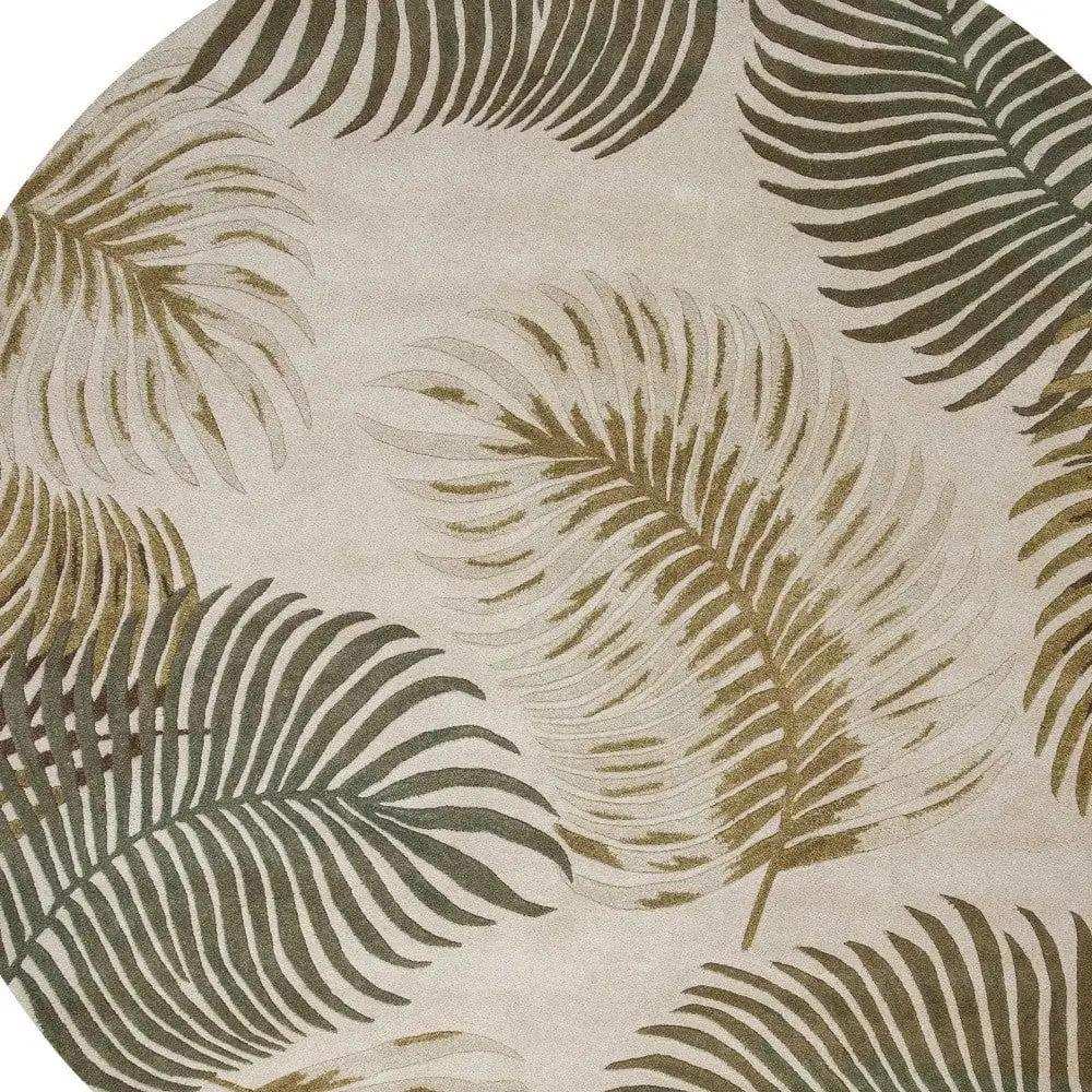 8' Natural Beige Hand Tufted Tropical Leaves Round Indoor Area Rug - Homeroots - Flyclothing LLC