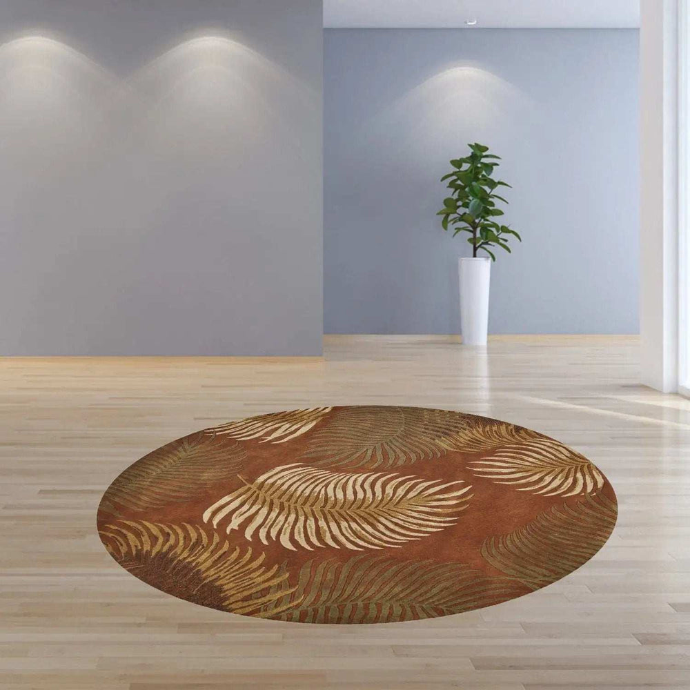 8' Rust Round Wool Hand Tufted Area Rug - Homeroots - Flyclothing LLC