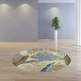 8' Ivory Blue Hand Tufted Tropical Leaves Round Indoor Area Rug - Homeroots - Flyclothing LLC