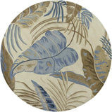 8' Ivory Blue Hand Tufted Tropical Leaves Round Indoor Area Rug - Homeroots - Flyclothing LLC
