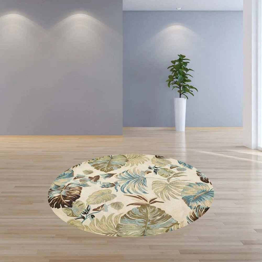 7' Round Wool Ivory Or Blue Area Rug - Homeroots - Flyclothing LLC