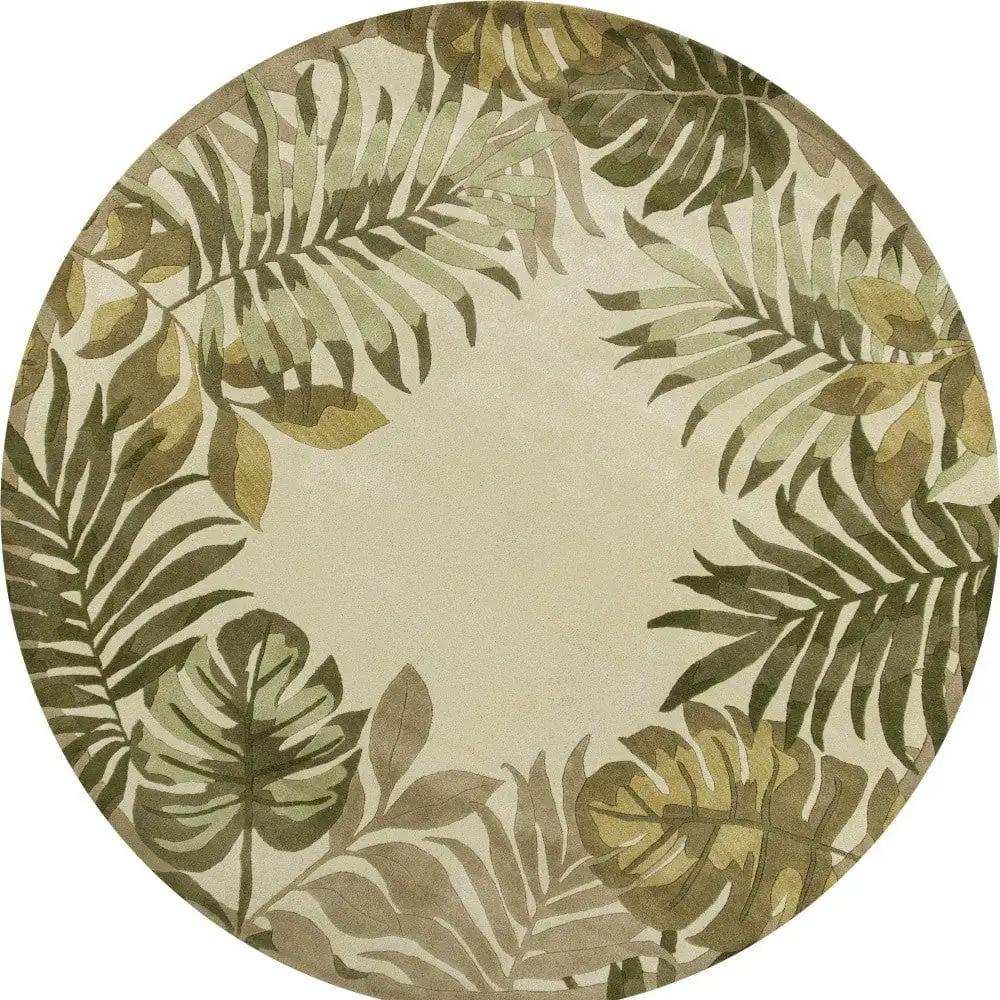 8' Ivory Hand Tufted Bordered Tropical Leaves Round Indoor Area Rug - Homeroots - Flyclothing LLC