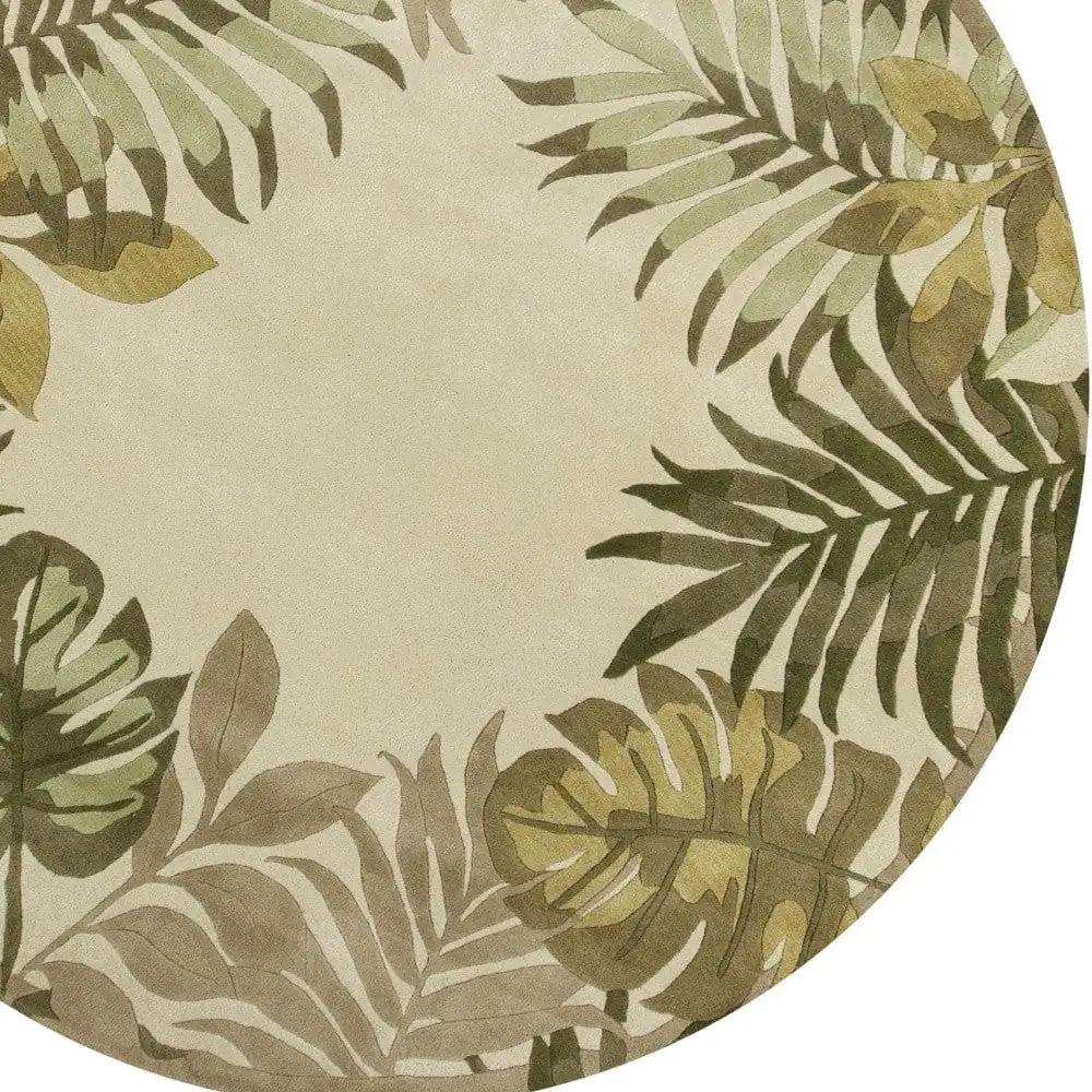 8' Ivory Hand Tufted Bordered Tropical Leaves Round Indoor Area Rug - Homeroots - Flyclothing LLC