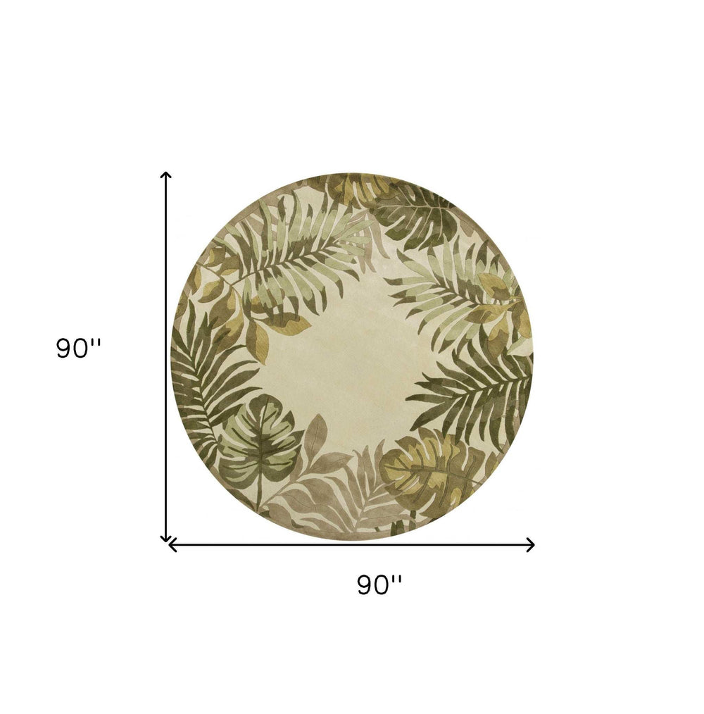 8' Ivory Hand Tufted Bordered Tropical Leaves Round Indoor Area Rug - Homeroots - Flyclothing LLC