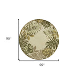 8' Ivory Hand Tufted Bordered Tropical Leaves Round Indoor Area Rug - Homeroots - Flyclothing LLC