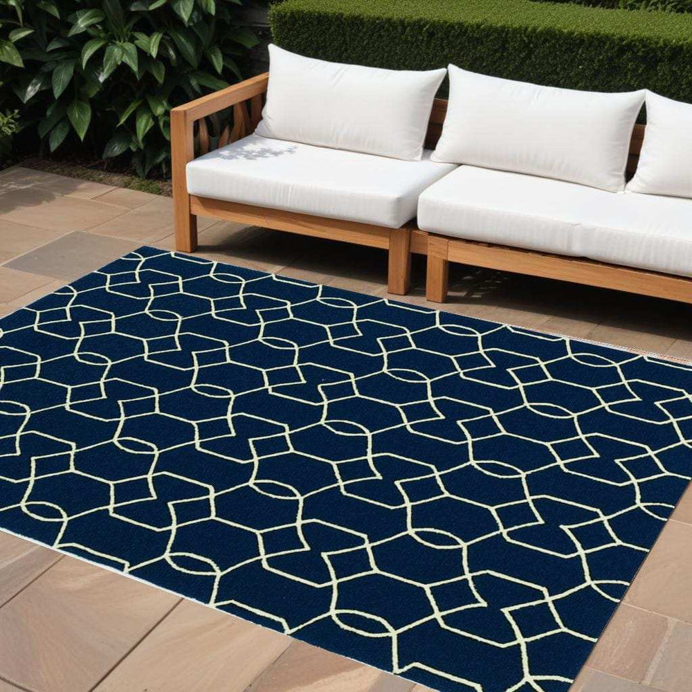 8' X 11' Navy Blue Moroccan Indoor Outdoor Area Rug - Homeroots - Flyclothing LLC