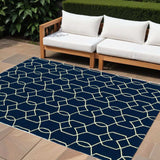 8' X 11' Navy Blue Moroccan Indoor Outdoor Area Rug - Homeroots - Flyclothing LLC