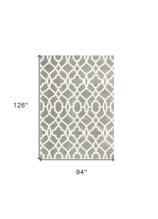 8' X 11' Grey Ivory Machine Woven Ogee Indoor Shag Area Rug - Homeroots - Flyclothing LLC