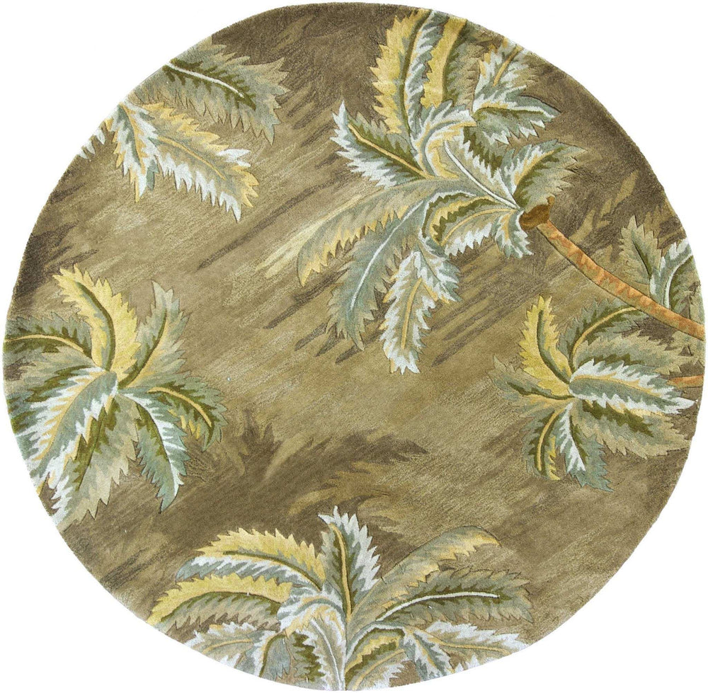 8' Moss Green Hand Tufted Tropical Trees Round Indoor Area Rug - Homeroots - Flyclothing LLC