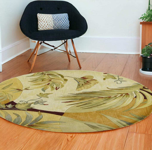 8' Coral Red Hand Tufted Tropical Leaves Round Indoor Area Rug - Homeroots - Flyclothing LLC