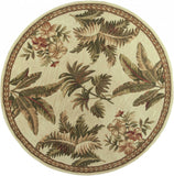8' Ivory Hand Tufted Bordered Tropical Plants Round Indoor Area Rug - Homeroots - Flyclothing LLC