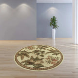 8' Ivory Hand Tufted Bordered Tropical Plants Round Indoor Area Rug - Homeroots - Flyclothing LLC
