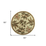 8' Ivory Hand Tufted Bordered Tropical Plants Round Indoor Area Rug - Homeroots - Flyclothing LLC
