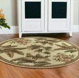 8' Ivory Hand Tufted Bordered Tropical Plants Round Indoor Area Rug - Homeroots - Flyclothing LLC