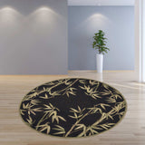 8' Black Hand Tufted Bordered Tropical Bamboo Round Indoor Area Rug - Homeroots - Flyclothing LLC