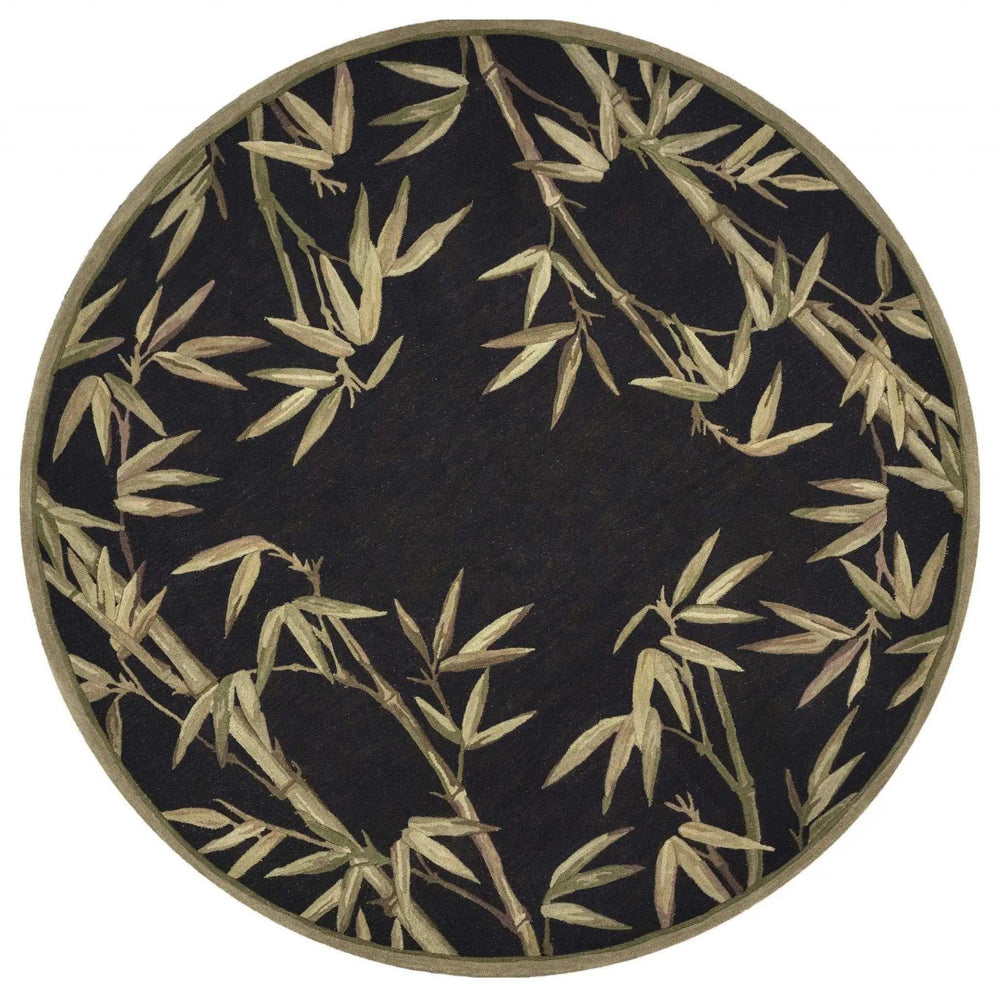 8' Black Hand Tufted Bordered Tropical Bamboo Round Indoor Area Rug - Homeroots - Flyclothing LLC