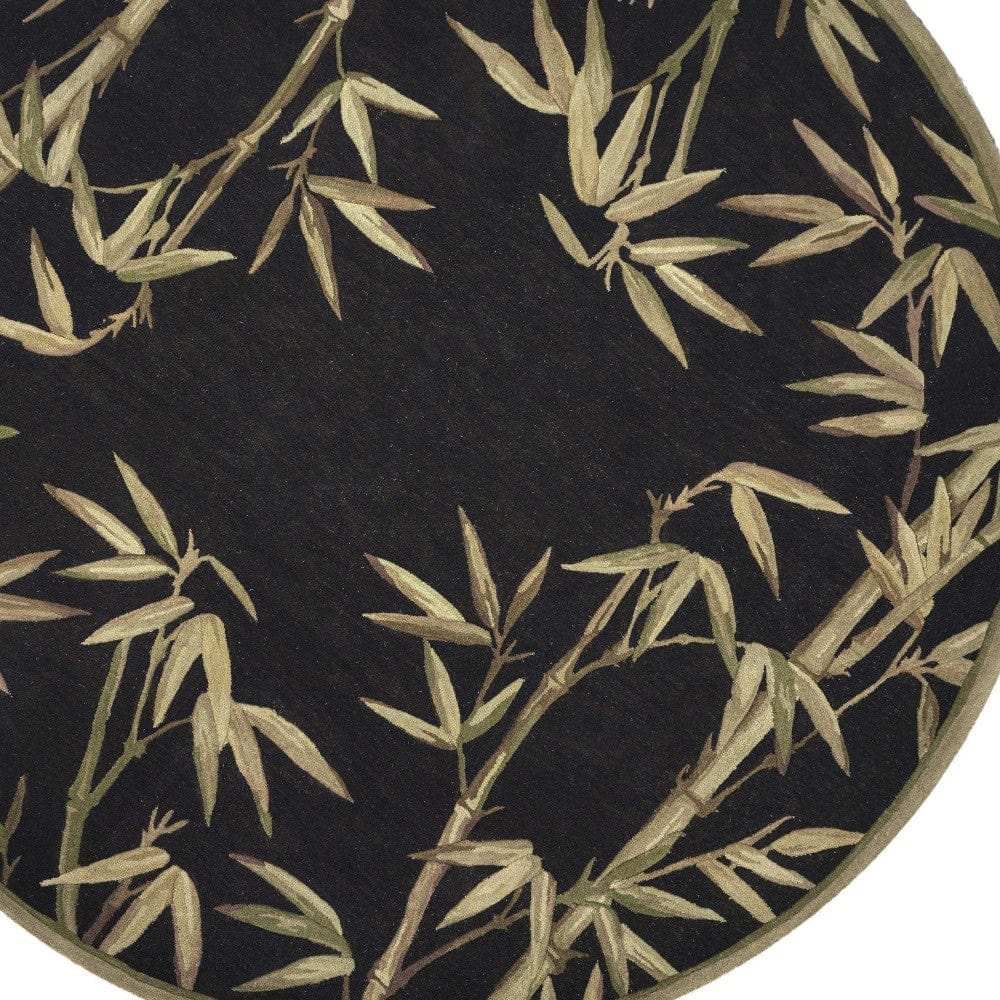 8' Black Hand Tufted Bordered Tropical Bamboo Round Indoor Area Rug - Homeroots - Flyclothing LLC